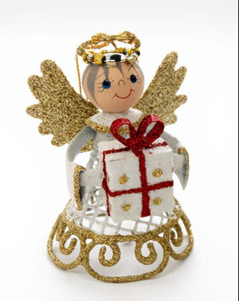Engel mit Geschenk goldweiß NEU